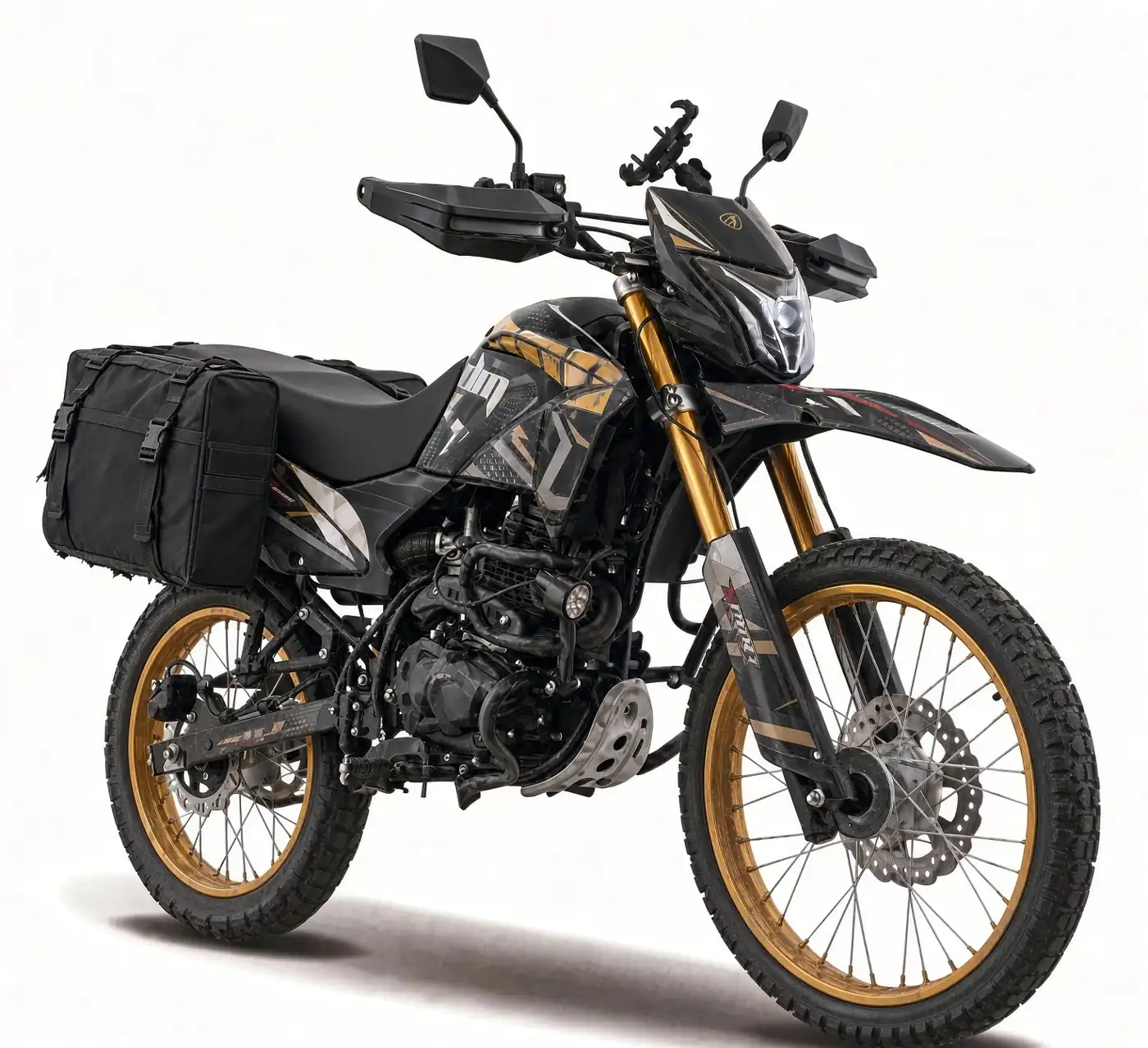dirt bike DM 300 dual-purpose motorcycle with saddlebags